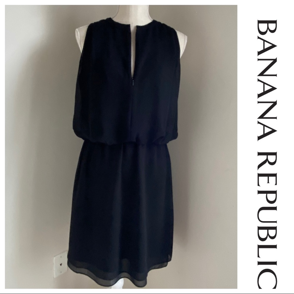 NWT Banana Republic Sheer Overlay Sleeveless Black Dress, 4